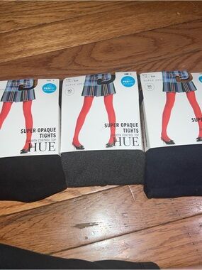 New! Hue Espresso Super Opaque Control Top Tights Size 4New 3 Pairs Black